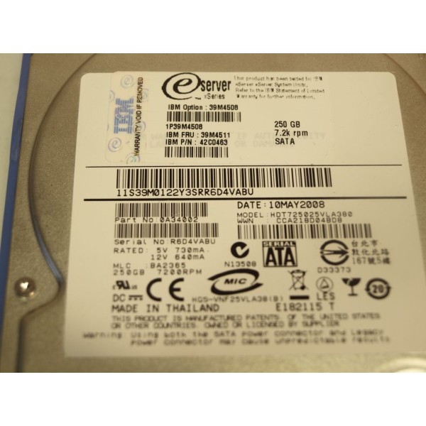 Disque Dur  Ibm SATA 3.5 7200rpm 250 Gb 39M4511