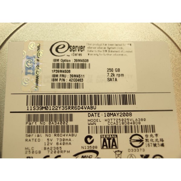 Disque Dur  Ibm SATA 3.5 7200rpm 250 Gb 39M4511