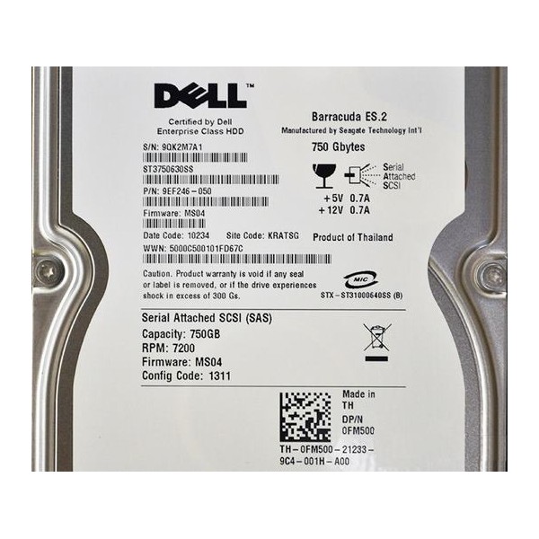 "DELL 0FM500 750GB 3.5"" SAS HDD | Usado"