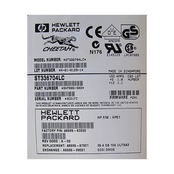 Hard Drive HP A5595 FIBRE 3.5" 36 Gigas 10 Krpm