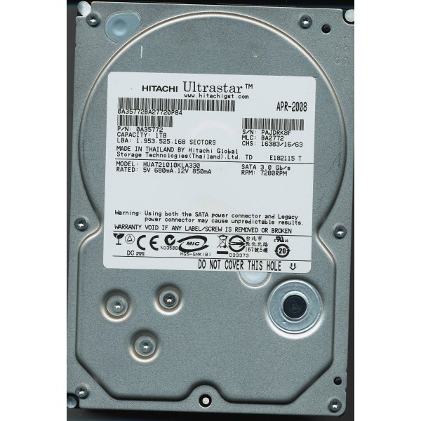 Hard Drive HITACHI 0A35772 SATA 3.5" 1000 Gigas 7200 Rpm