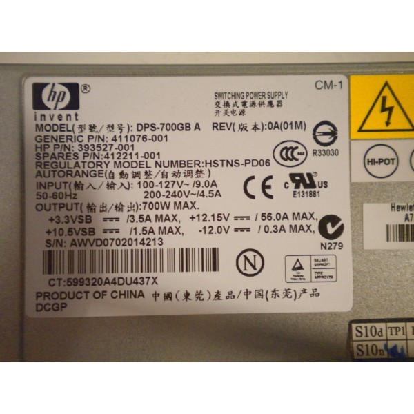 Alimentation pour Hp Proliant DL360 G5 Ref : 411076-001