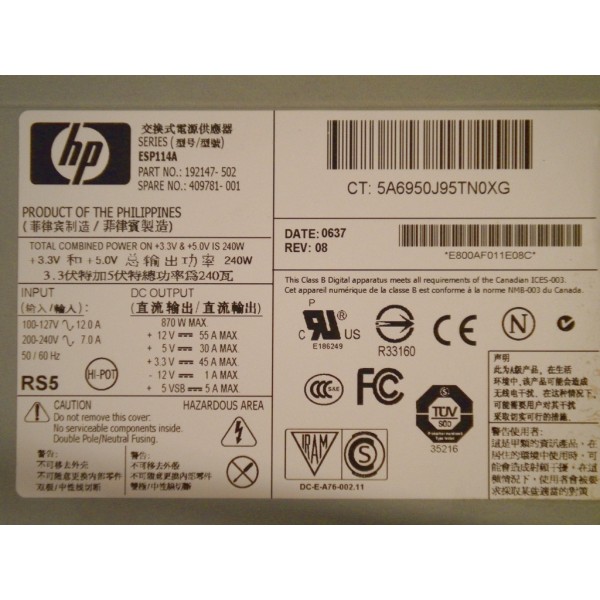 Alimentation pour Hp Proliant DL580 G2 Ref : 192147-502