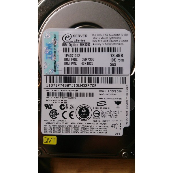 Hard Drive IBM 40K1052 SAS 2.5" 72 Gigas 10 Krpm