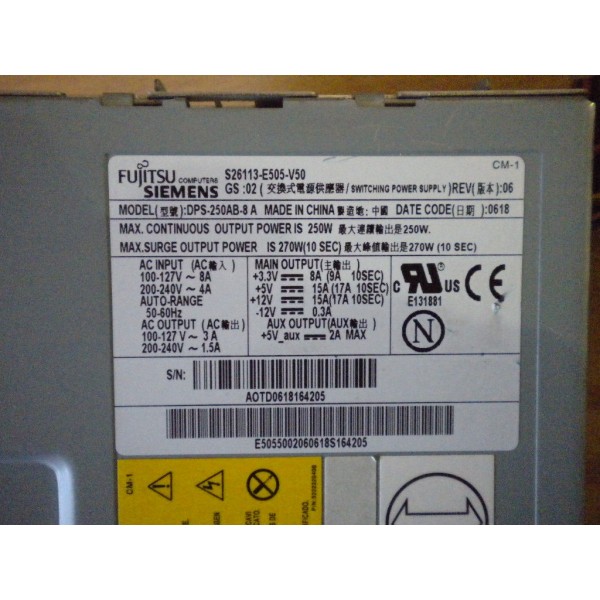 S26113-E505-V50 ALIMENTATION FUJITSU ESPRIMMO E5901 DPS-250AB-8A  