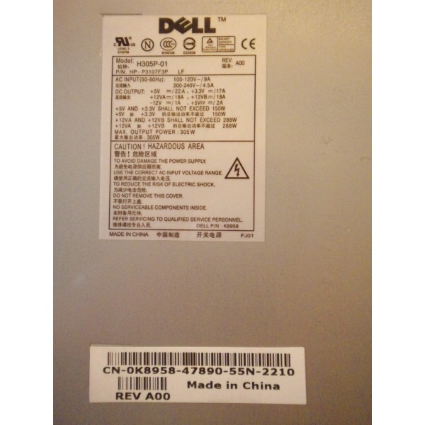 UF345 ALIMENTATION DELL Poweredge SC430 N305P-04  