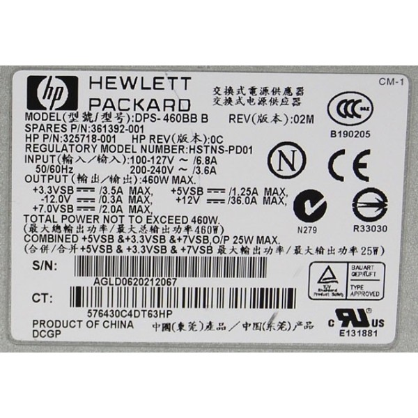 325718-001 ALIMENTATION HP DL360G4 361392-001 DPS-460BB 