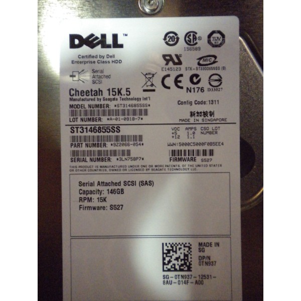 Disque Dur Dell SAS 3.5 15Krpm 146 Gb TN937