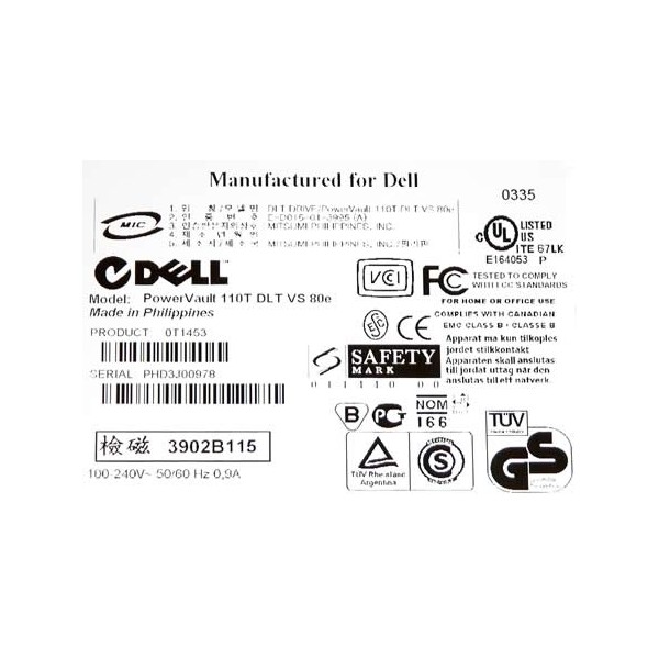 Tape Drive DLT VS80 DELL 0T1453