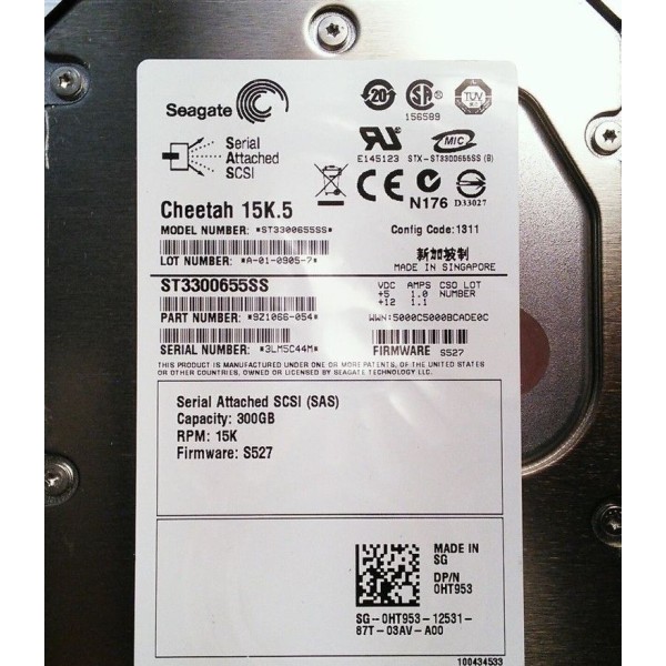 Disque Dur Dell HT953 SAS 3.5" 15Krpm 300 Gigas