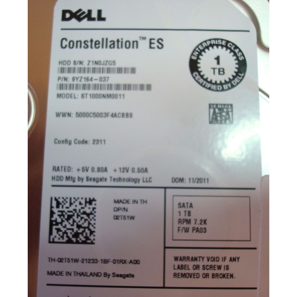 Disque Dur DELL SATA 3.5 7200rpm 1000 Gb 2T51W