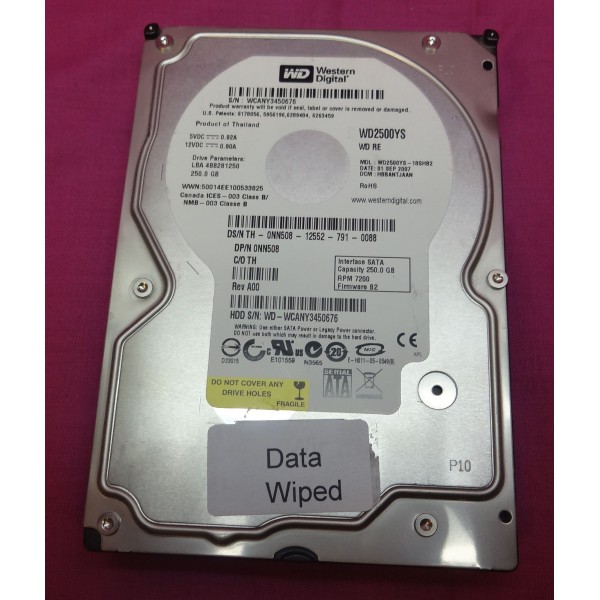 Disque Dur WD WD2500YS Sata2 3.5" 7200rpm 250 Gigas