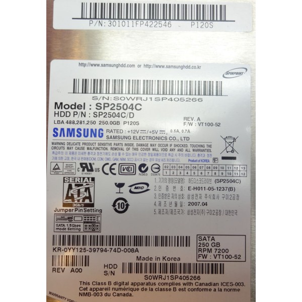 Disque dur DELL 0YY125 SATA 3.5 7200 Rpm 250 Gigas