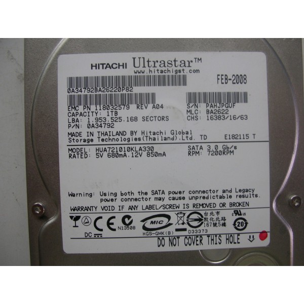 Disque dur Hitachi HUA721010KLA330 3.5 7200 Rpm 1000 Gigas