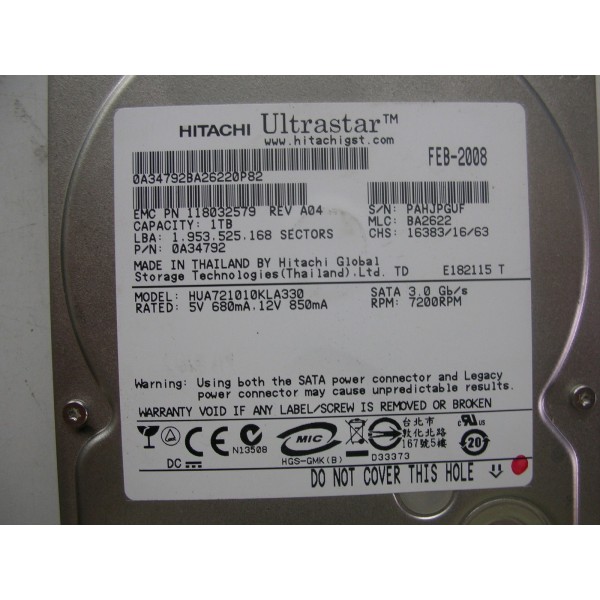 Disk drive Hitachi HUA721010KLA330  3.5 7200 Rpm 1000 Gigas