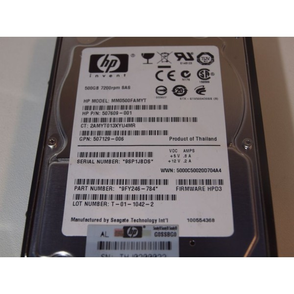 Disque dur HP 507609-001 SAS 2.5 7200 Rpm 500 Gigas