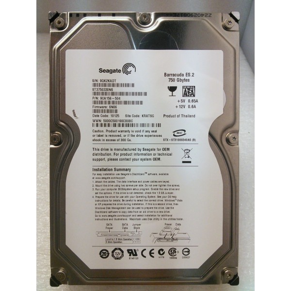 Dischi SEAGATE ST3750330NS 750 Gigas SATA  3.5" 7200 Rpm