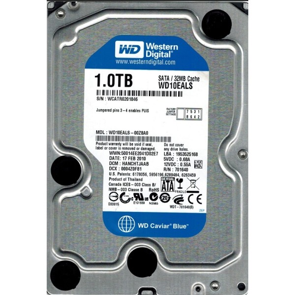 Disque dur Western Digital WD10EALS SATA 3.5 1000 Gigas