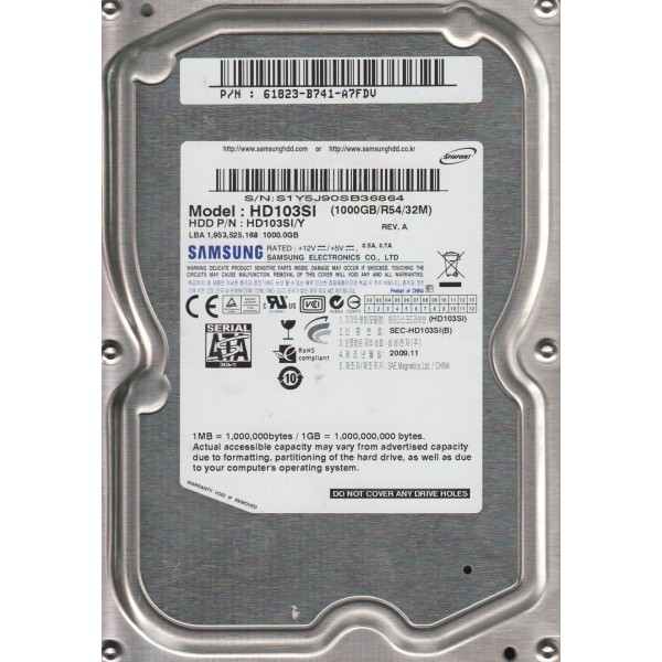 Disco duro SAMSUNG HD103SI 1000 Gigas SATA 3.5" 5400 Rpm