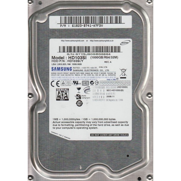 Disque dur SAMSUNG HD103SI SATA 3.5 5400 Rpm 1000 Gigas