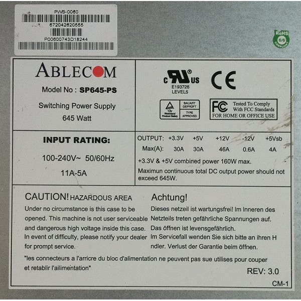 Alimentation pour Ablecom Ref : SP645-PS