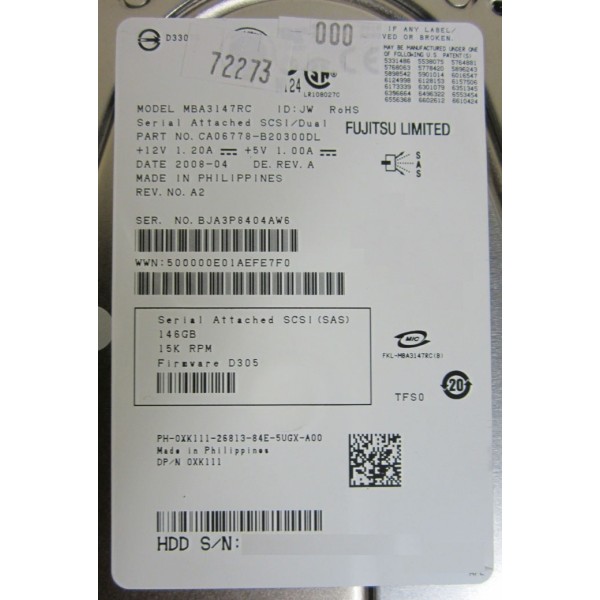 Disque Dur Dell SAS 3.5 15Krpm 146 Gb XK111