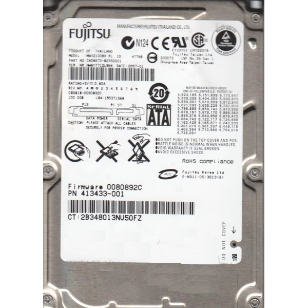 Disque Dur Hp SATA 2.5 5400rpm 100 Gb 413433-001