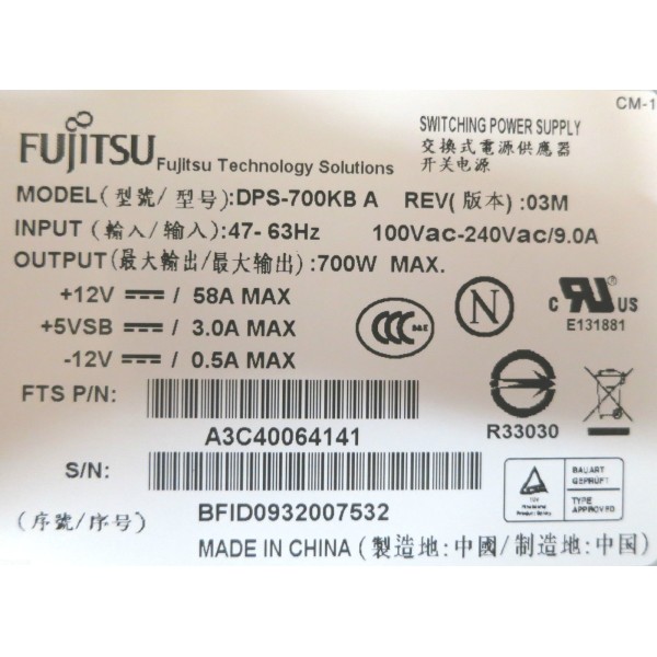 Alimentazione FUJITSU PRIMERGY TX200S4/TX300S4  A3C40064141