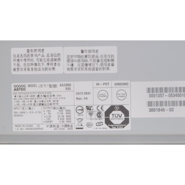 Sun SunFire V240 Server Astec 400 W AC Power Supply PSU 3001846-02