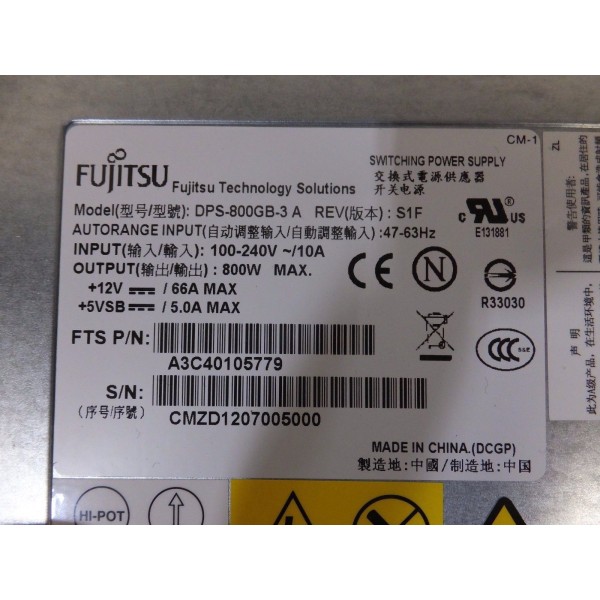 Alimentation DPS-800GB-3 A pour FUJITSU Primergy RX300 S6