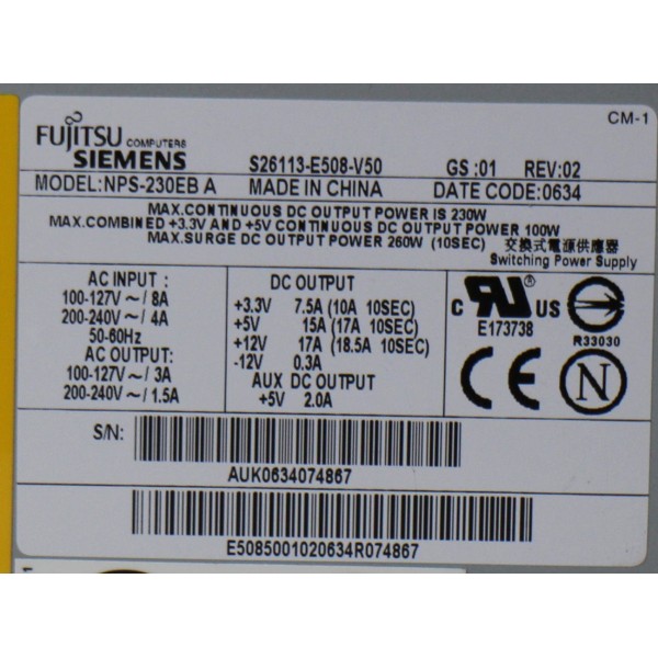 Fuente de alimentacion NPS-230EB A para FUJITSU Econel 100 S2