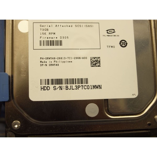 Hard Drive DELL RW548 GJ617 SAS 3.5" 72 Gigas 15 Krpm