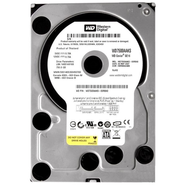 Disque Dur West Dig SATA 3.5 7200rpm 750 Gb WD7500AAKS
