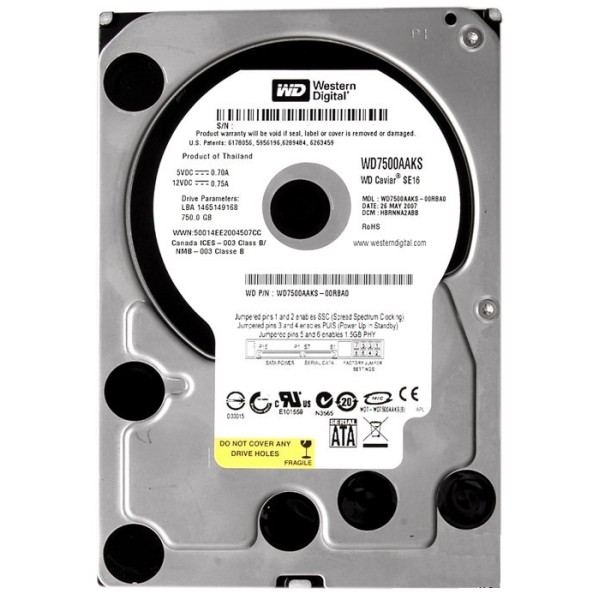 Hard Drive WD WD7500AAKS SATA 3.5" 750 Gigas 7200 Rpm