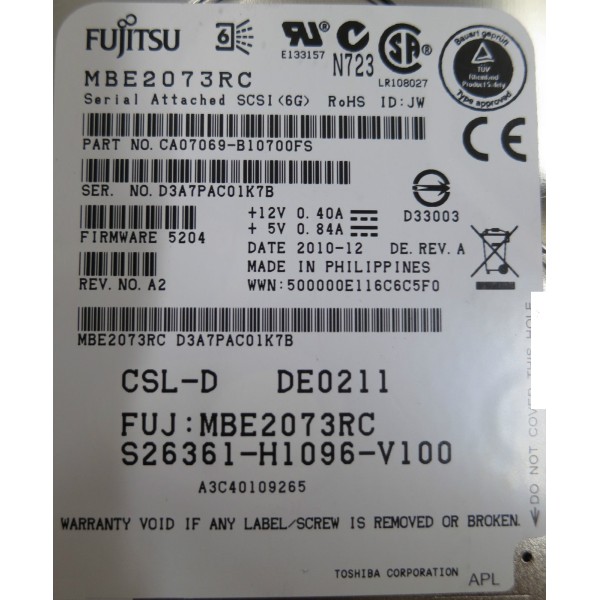 disque dur FUJITSU S26361-H1096-V100 SAS 2.5 15 Krpm 72 Gigas