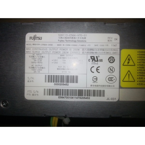 Alimentation FUJITSU S26113-E564-V70 pour Esprimmo P700