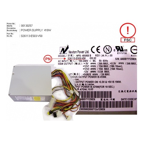 Alimentation FUJITSU S26113-E503-V50 pour Primergy TX150