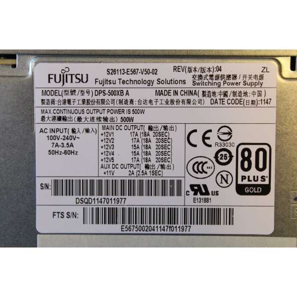 Alimentation pour FUJITSU Fujitsu Siemens 80 Ref : S26113-E567-V50-02