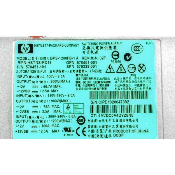 Fuente de Alimentacion HP 579229-001 para Proliant DL380