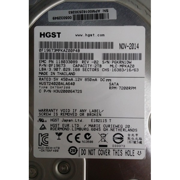 Disque Dur HITACHI SATA 3.5 7200 Rpm  Gb H3V20006472S