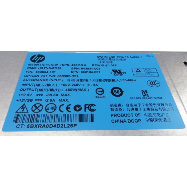 Fuente de Alimentacion HP 660184-001 para Proliant DL360/380/385