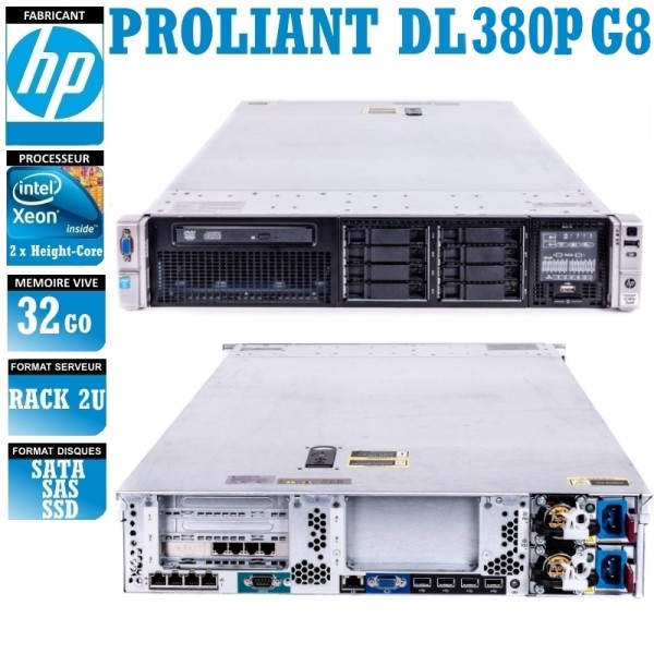 Serveur HP Proliant DL380 2 x Xeon Eight Core E5-2690 SATA-SAS-SSD