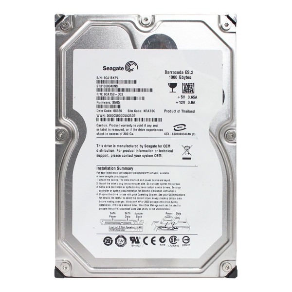 Disque dur SEAGATE ST31000340NS SATA 3.5" 1000 Gigas 7200 Rpm