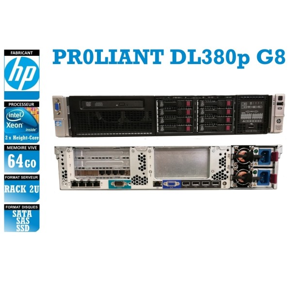 SERVER HP Proliant DL380p G8 2 x Xeon Eight Core E5-2640 V2 64 Gigas Rack 2U