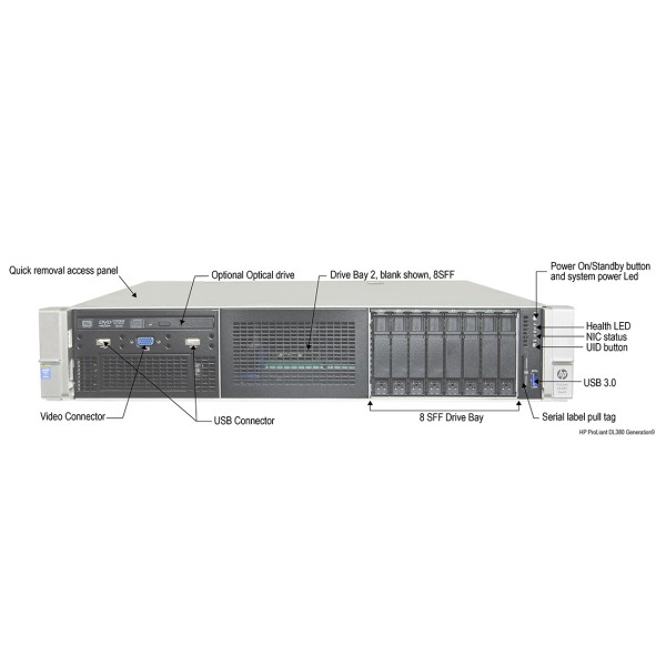 Serveur HP Proliant DL380 2 x Xeon 12 Cores E5-2650 V4 128 Gigas Rack 2U