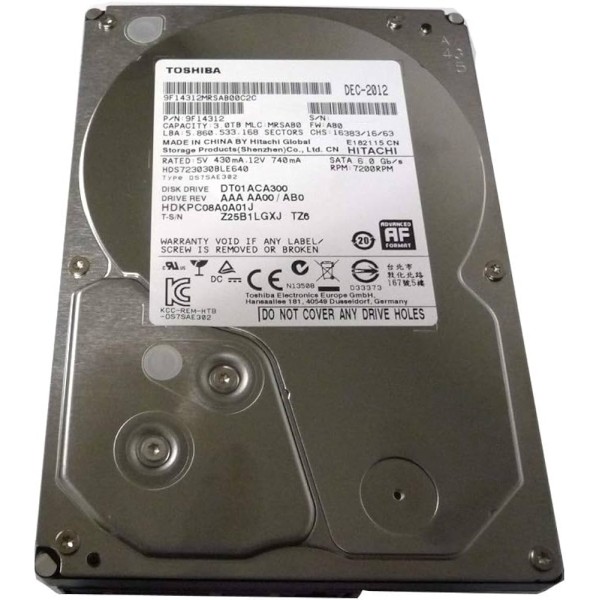 Disque Dur TOSHIBA SATA 3.5 7200 Rpm 3000 Gb DT01ACA300