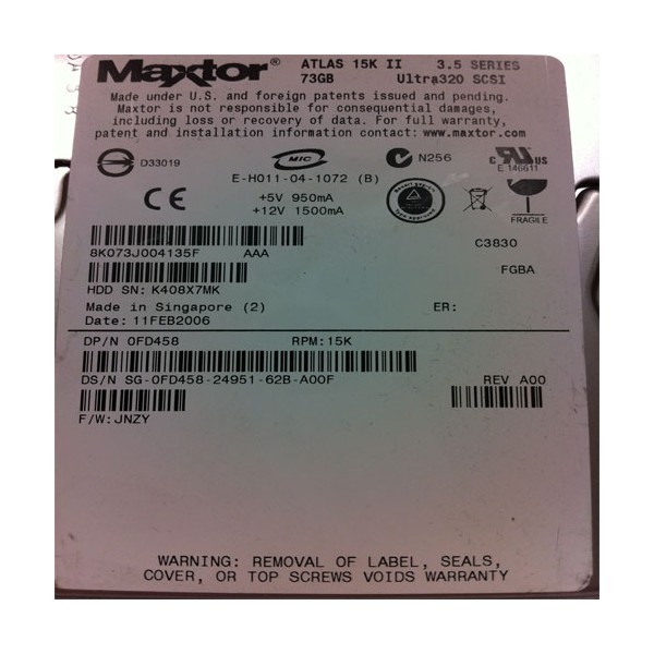 Disque Dur Dell SCSI 3.5 15Krpm 72 Gb FD458