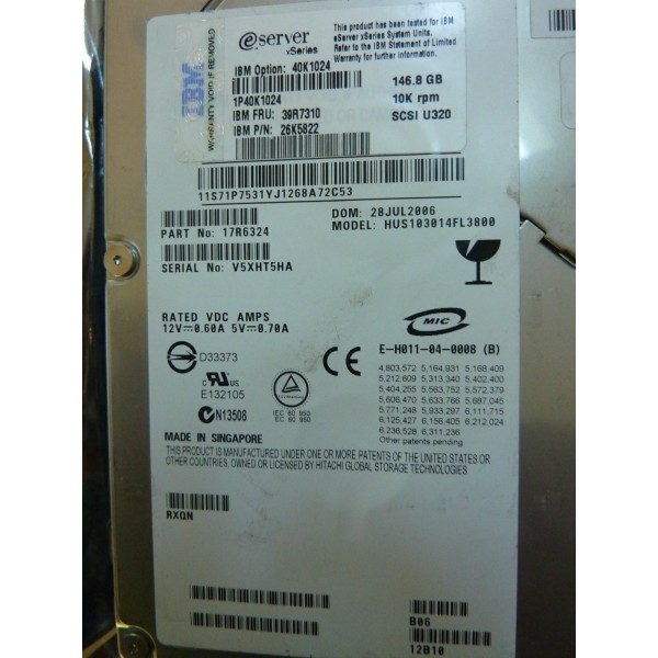 Hard Drive IBM 39R7310 SCSI 3.5" 146 Gigas 10 Krpm