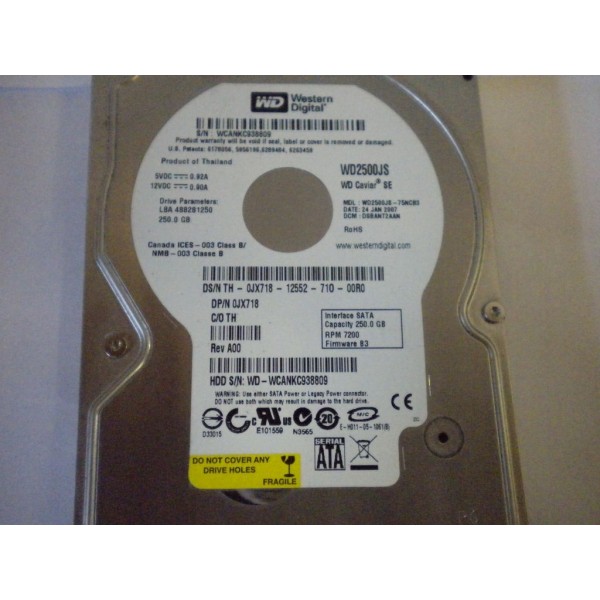 Hard Drive DELL 0JX718 SATA 3.5" 250 Gigas 7200 Rpm