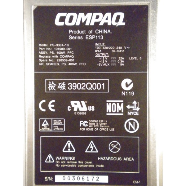 Used Power-Supply HP 228509-001 serveur-occasion.com